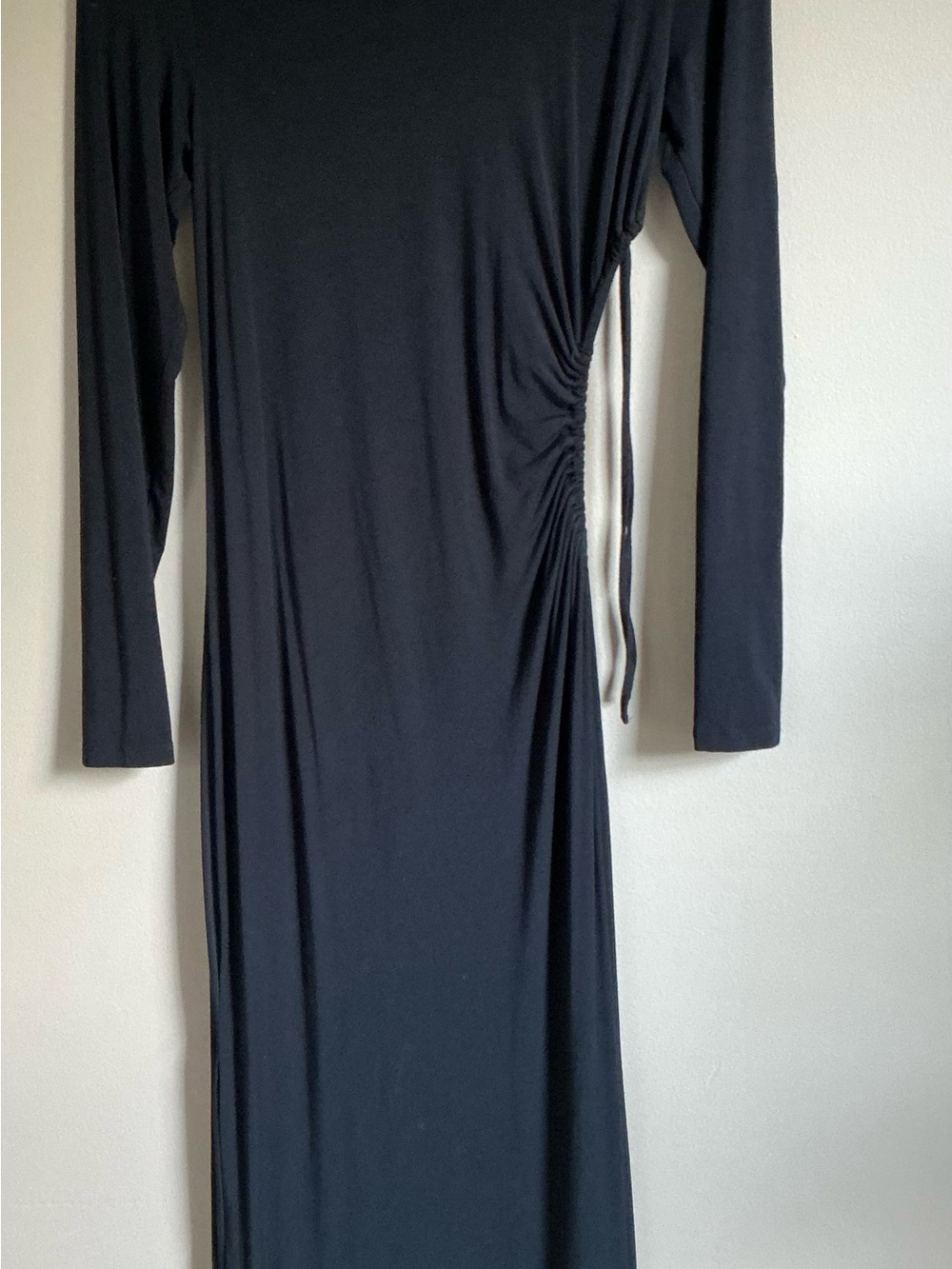 Black Long-Sleeve Side-Ruched Maxi Dress